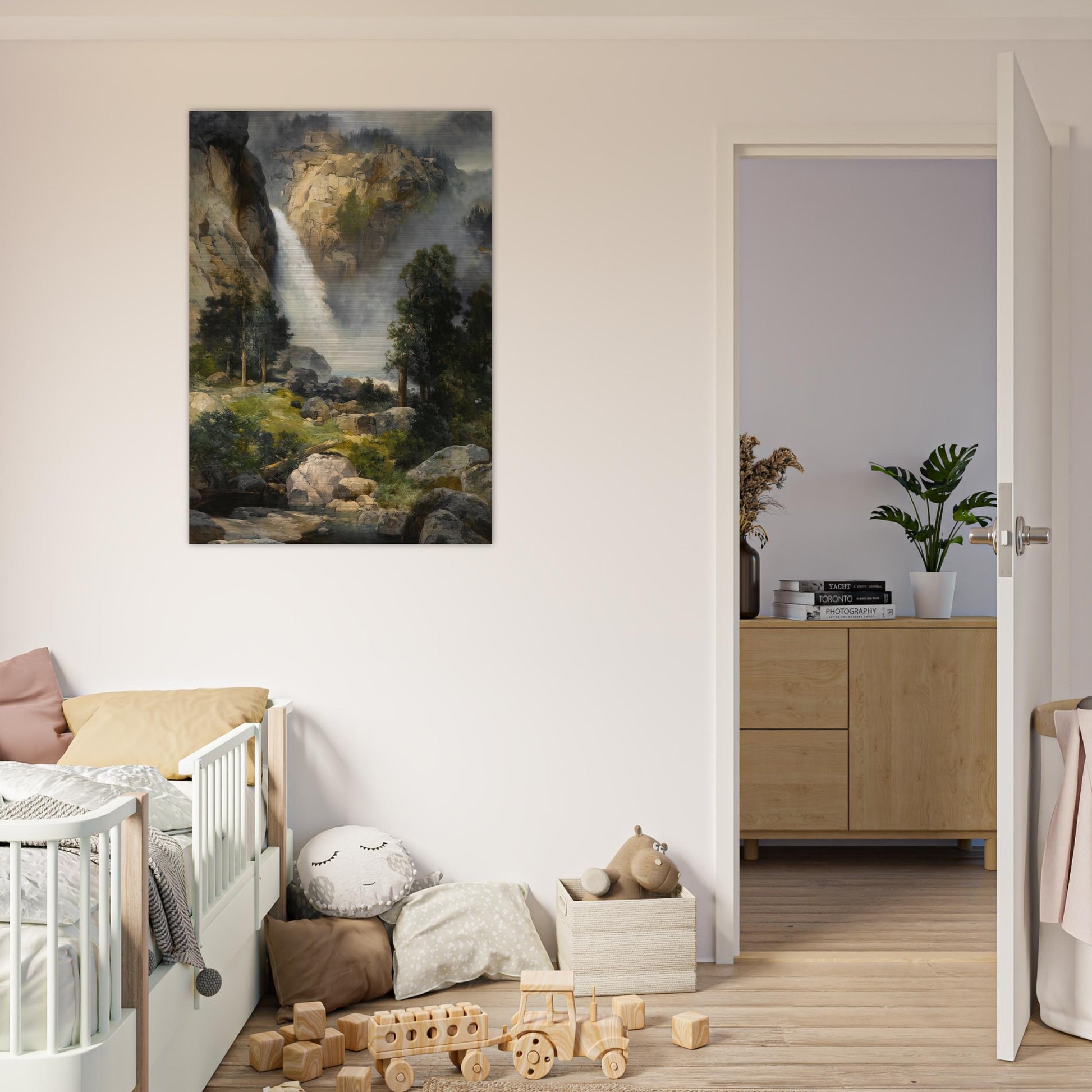 Cascade Falls, Yosemite - Thomas Moran Brushed Aluminum Print - 70x100 cm / 28x40 inches | Thomas Moran Aluminum Print | Thomas Moran Prints