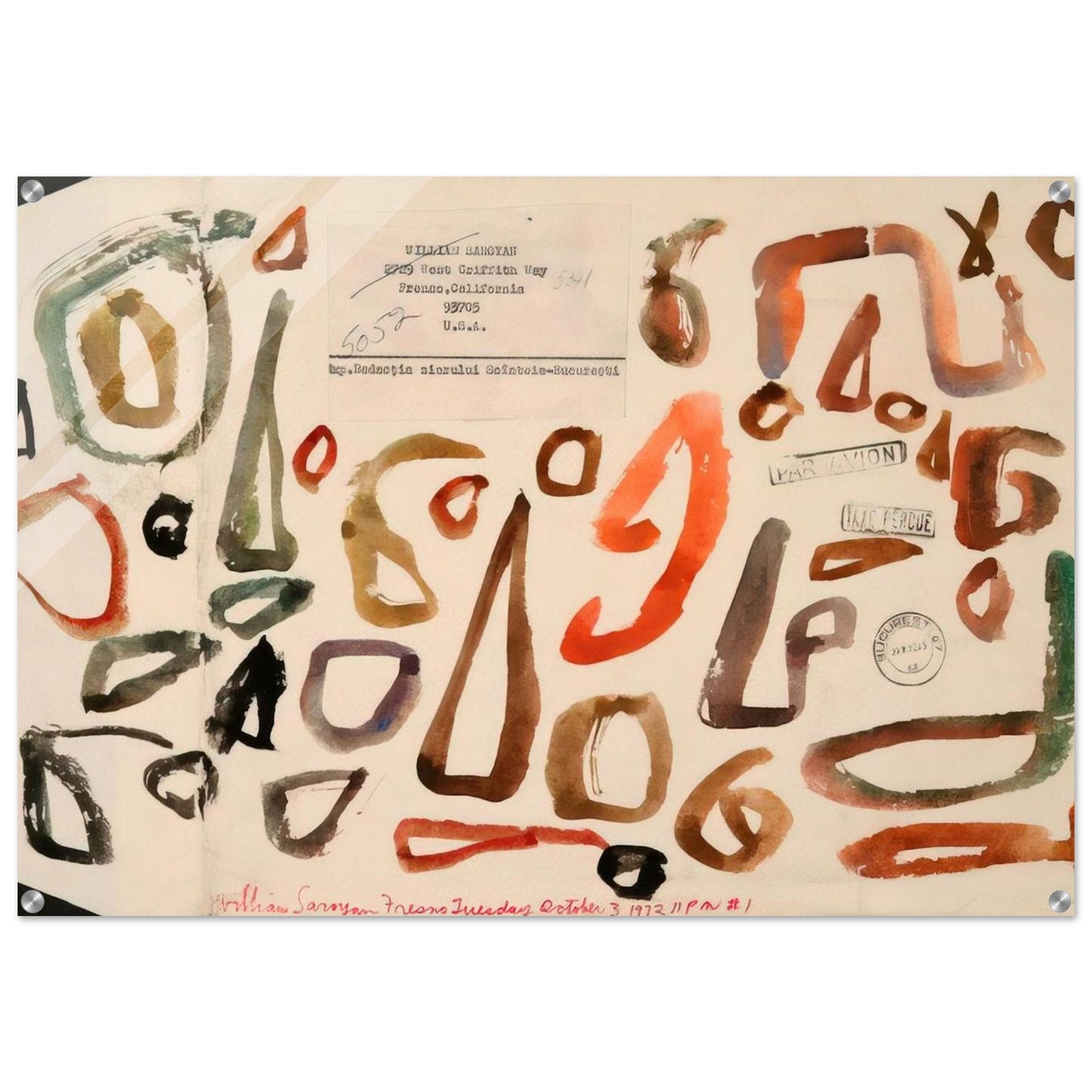 # 1 October 3 1972 - 1972 - William Saroyan Acrylic Print - 70x100 cm / 28x40″ inches | William Saroyan Wall Art | William Saroyan Prints