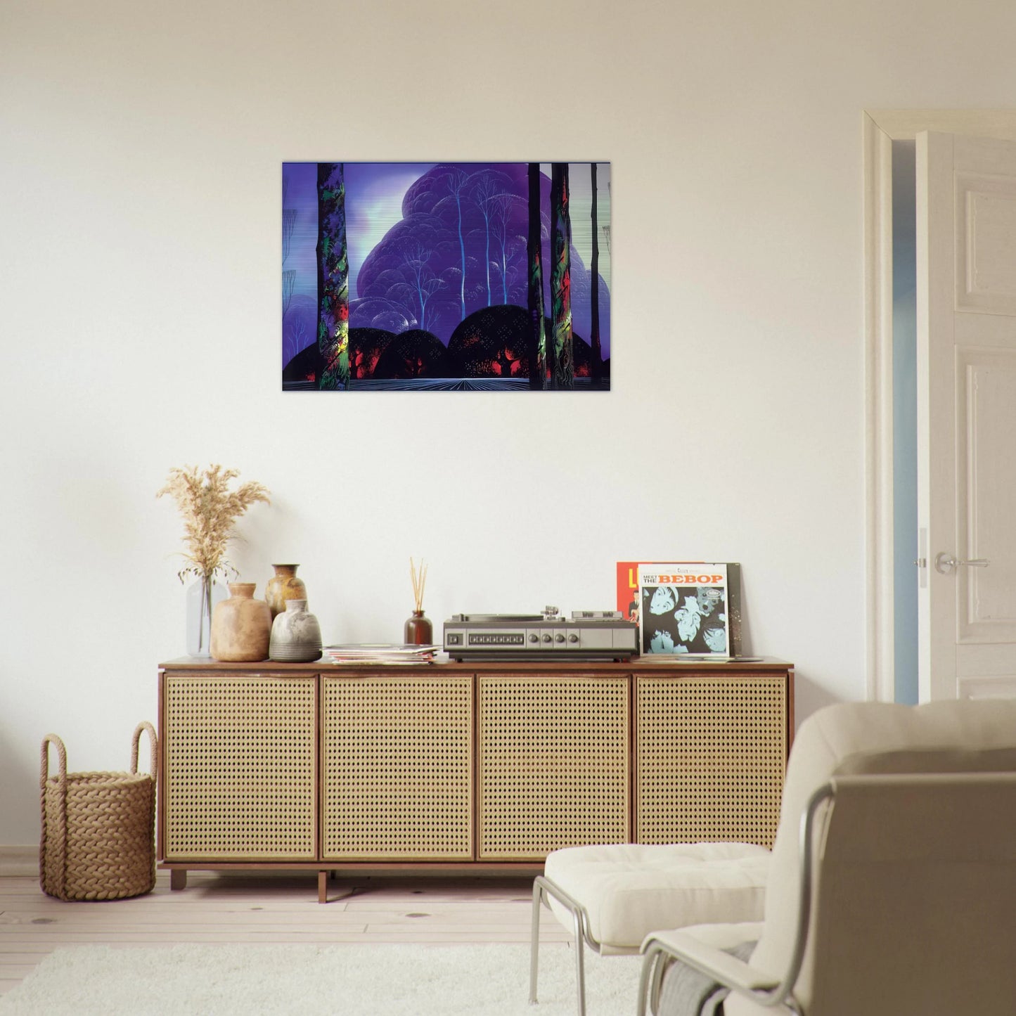 Purple Sunset - Eyvind Earle Brushed Aluminum Print - 70x100 cm / 28x40 inches | Eyvind Earle Aluminum Print | Eyvind Earle Prints