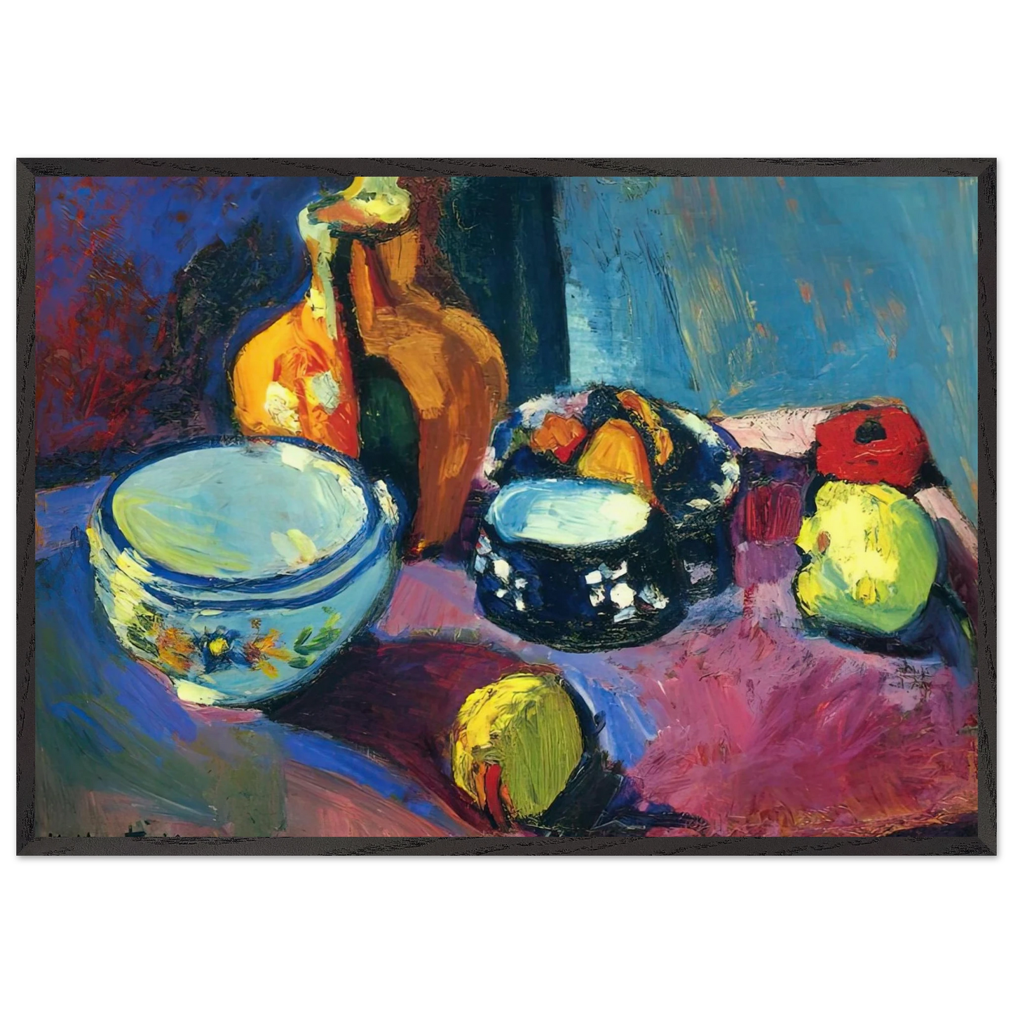 DISHES AND FRUIT ON A RED AND BLACK CARPET 1901 - Henri Matisse 70x100 cm / 28x40 inches Framed Art Print – Black Wooden Frame
