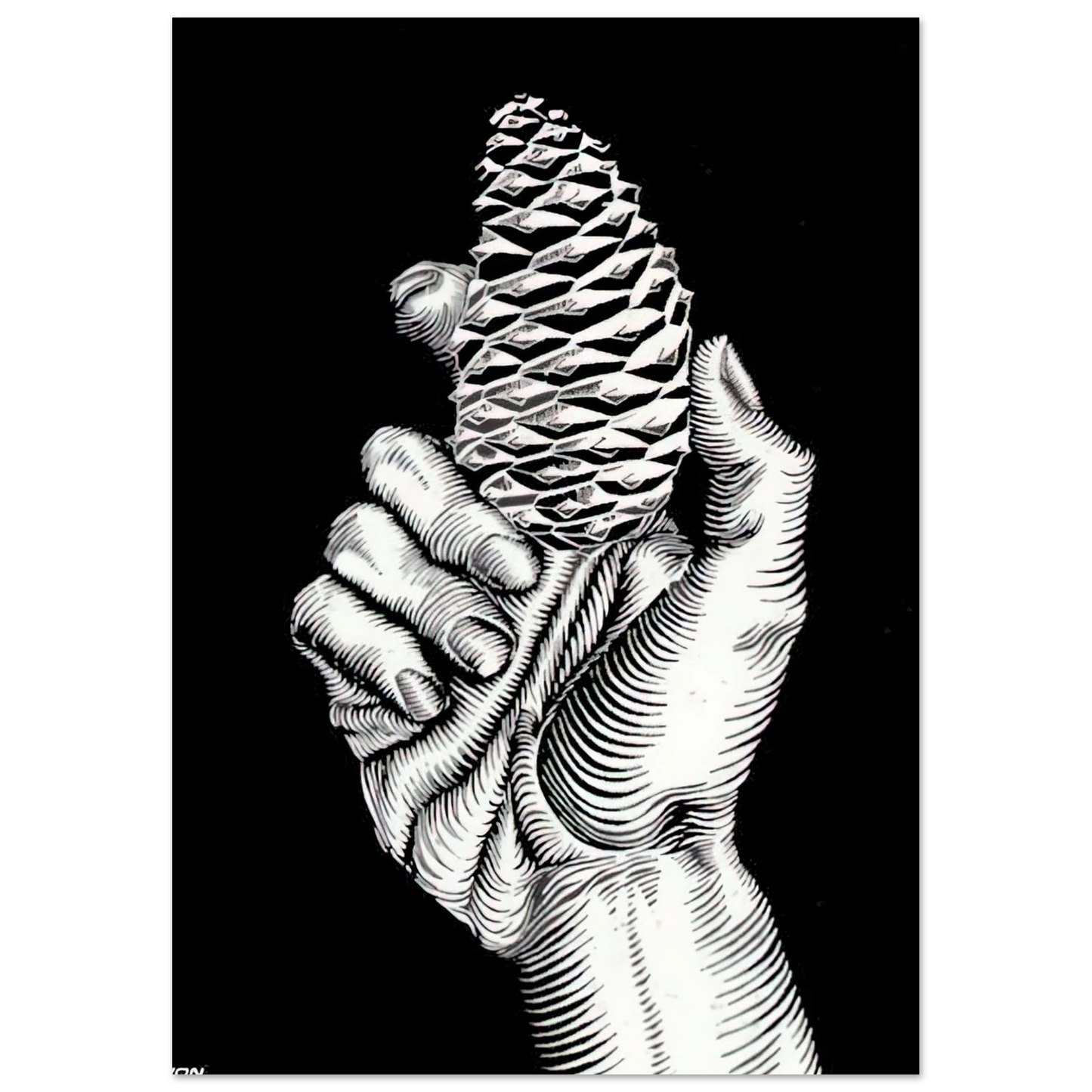 MC Escher - HAND WITH FIR CONE Wall Art - 30x40 cm / 12x16 inches - Fine Art Poster - -