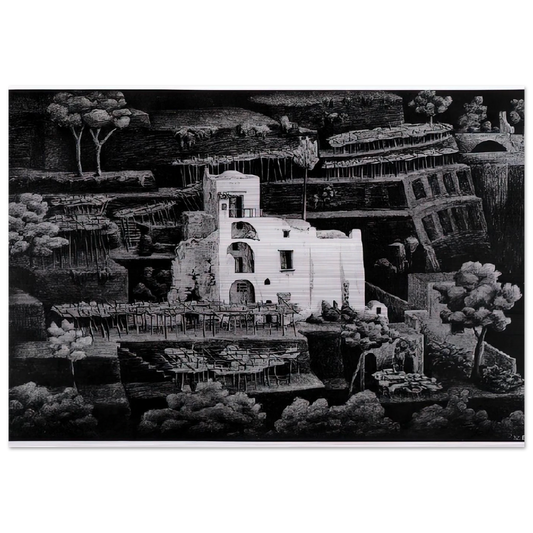 FARMHOUSE RAVELLO - MC Escher Brushed Aluminum Print - 70x100 cm / 28x40 inches | MC Escher Aluminum Print | MC Escher Prints