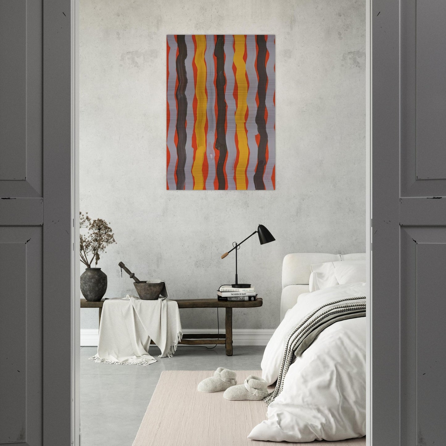 Dream Lance - 2001 - Clifford Possum Tjapaltjarri Brushed Aluminum Print - 70x100 cm / 28x40 inches | Clifford Possum Tjapaltjarri Aluminum Print | Clifford Possum Tjapaltjarri Prints