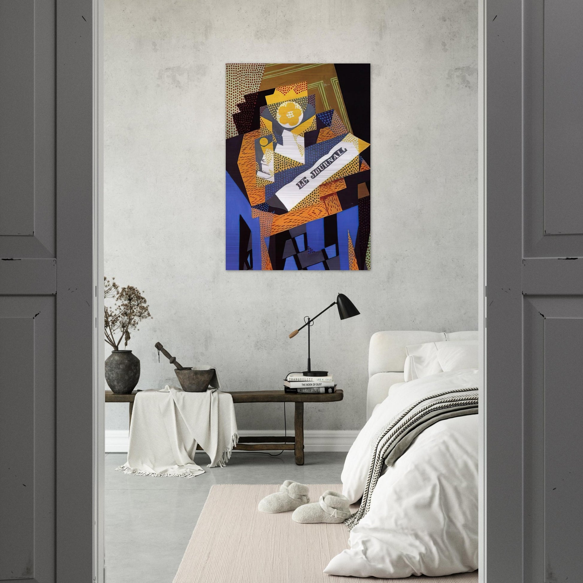 NEWSPAPER AND FRUIT DISH 1916 - Juan Gris Brushed Aluminum Print - 70x100 cm / 28x40 inches | Juan Gris Aluminum Print | Juan Gris Prints