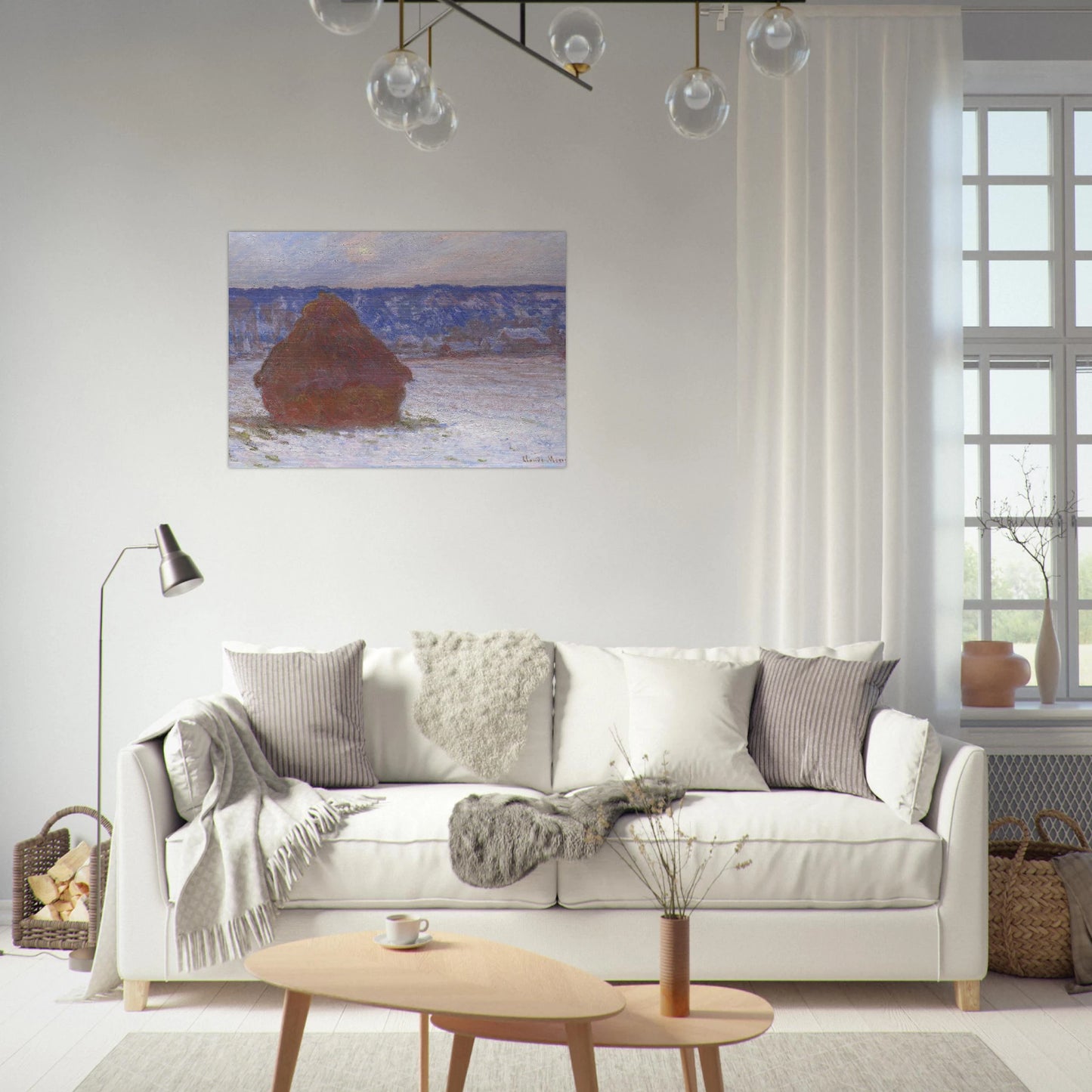 Stack of Wheat Snow Effect, Overcast Day - claude monet Brushed Aluminum Print - 70x100 cm / 28x40 inches | claude monet Aluminum Print | claude monet Prints
