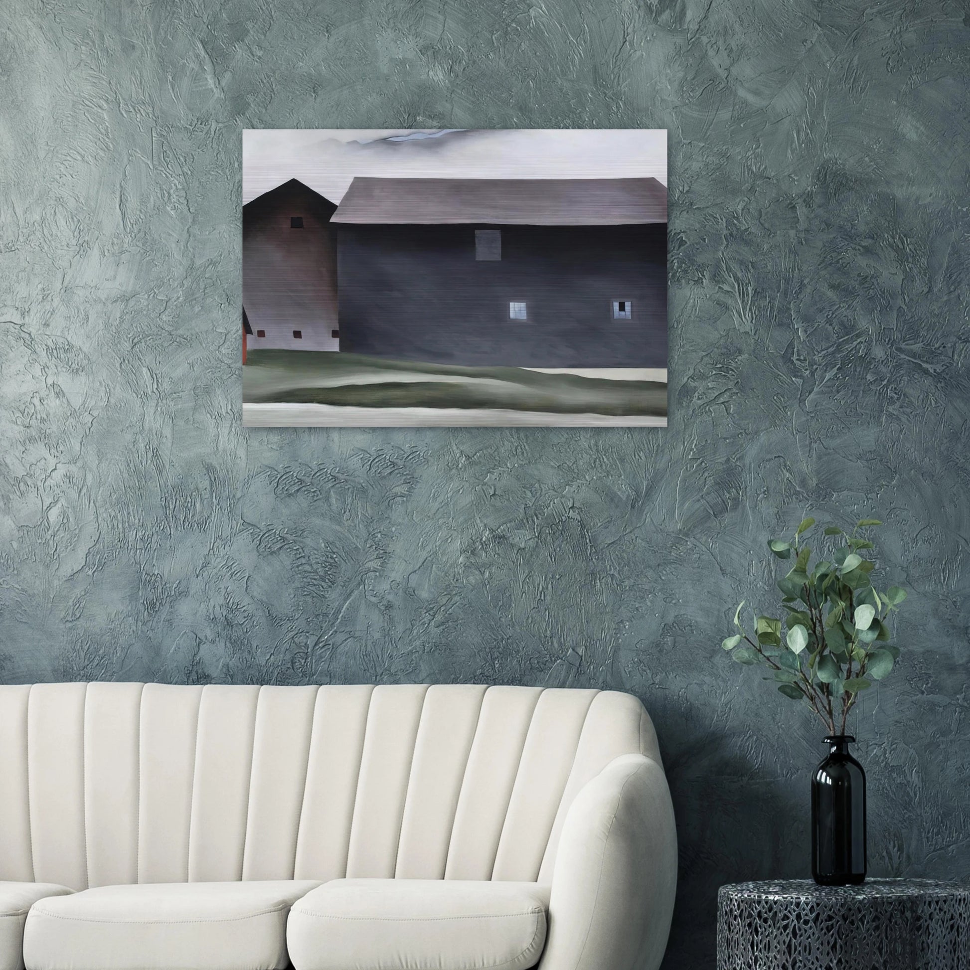 Lake George Barns - Georgia O'Keeffe Brushed Aluminum Print - 70x100 cm / 28x40 inches | Georgia O'Keeffe Aluminum Print | Georgia O'Keeffe Prints