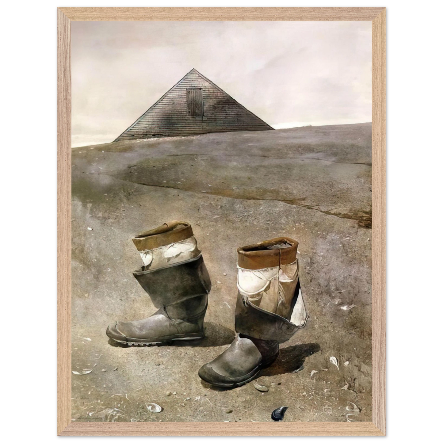 Andrew Wyeth - SEA BOOTS Wall Art - 21x29.7 cm / 8x12" - Premium Wooden Framed Poster With Fine Art Paper - Black frame