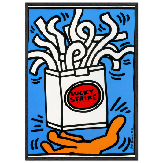 LUCKY STRIKE 1987 N2 - Keith Haring 70x100 cm / 28x40 inches Framed Art Print – Black Wooden Frame