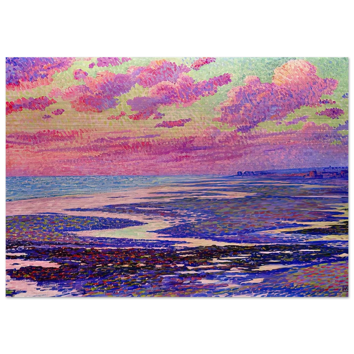 THE BEACH AT AMBLETEUSE AT LOW TIDE 1900 - Theo van Rysselberghe Brushed Aluminum Print - 70x100 cm / 28x40 inches | Theo van Rysselberghe Aluminum Print | Theo van Rysselberghe Prints
