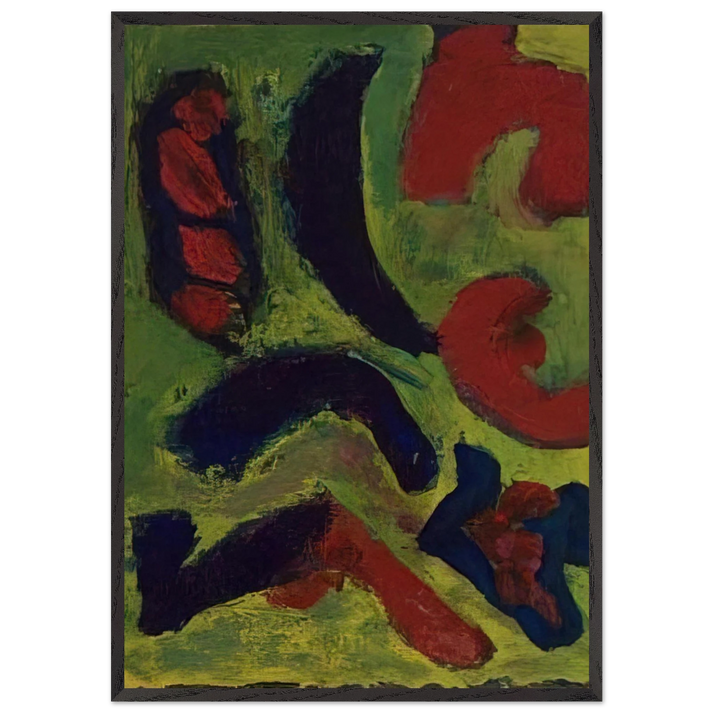 Abstract Composition in Green and Red - Barnett Newman 70x100 cm / 28x40 inches Framed Art Print – Black Wooden Frame