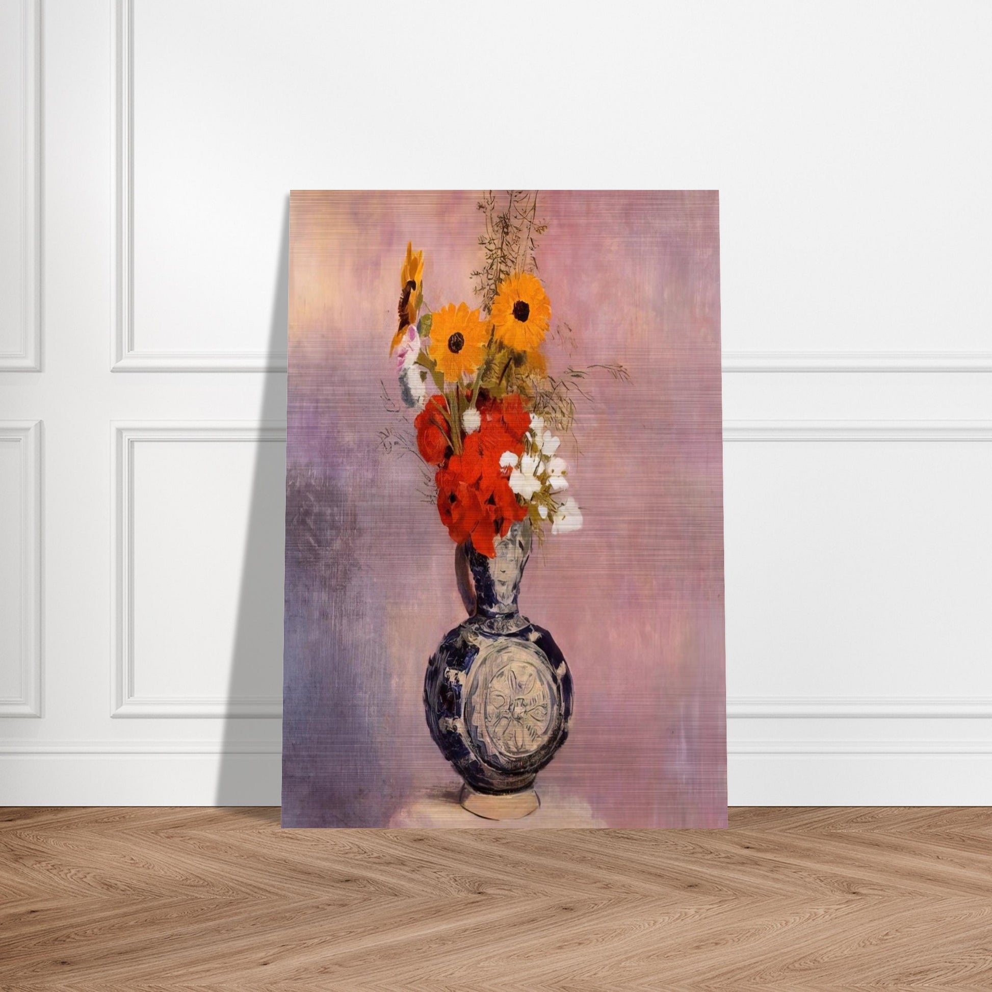 BOUQUET OF FLOWERS IN A BLUE VASE 2 - Odilon Redon Brushed Aluminum Print - 70x100 cm / 28x40 inches | Odilon Redon Aluminum Print | Odilon Redon Prints