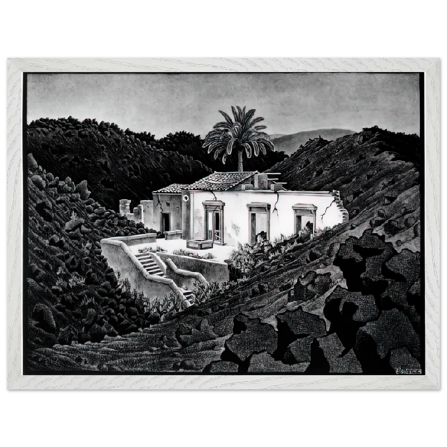 MC Escher - HOUSE IN THE LAVA NEAR NUNZIATA Wall Art - 30x40 cm / 12x16 inches - Fine Art Poster-canvas - -