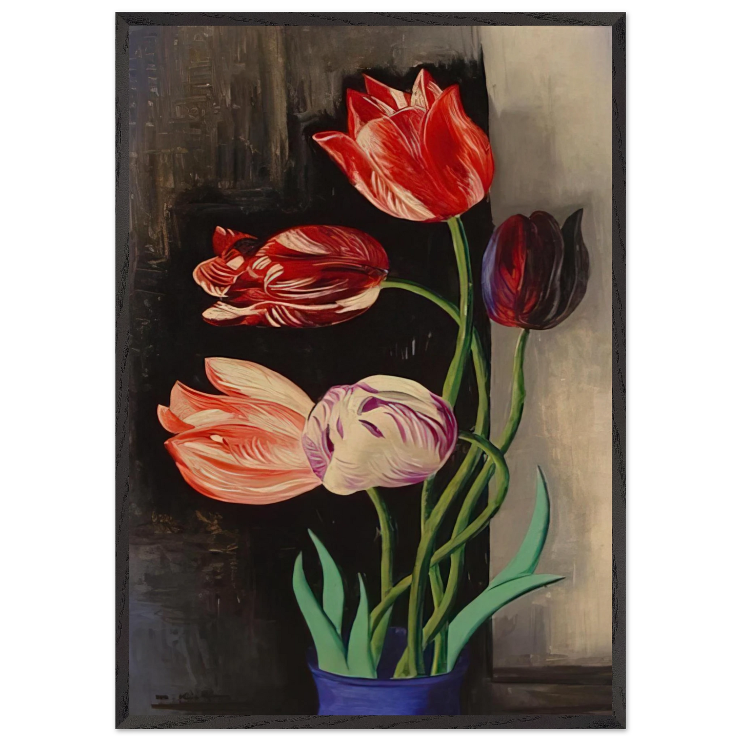 TULIPS N1 - Moise Kisling 70x100 cm / 28x40 inches Framed Art Print – Black Wooden Frame