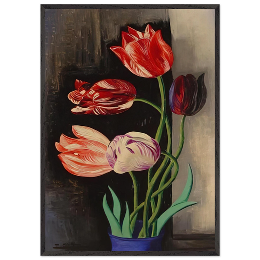 TULIPS N1 - Moise Kisling 70x100 cm / 28x40 inches Framed Art Print – Black Wooden Frame