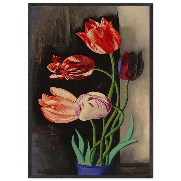 TULIPS N1 - Moise Kisling 70x100 cm / 28x40 inches Framed Art Print – Black Wooden Frame