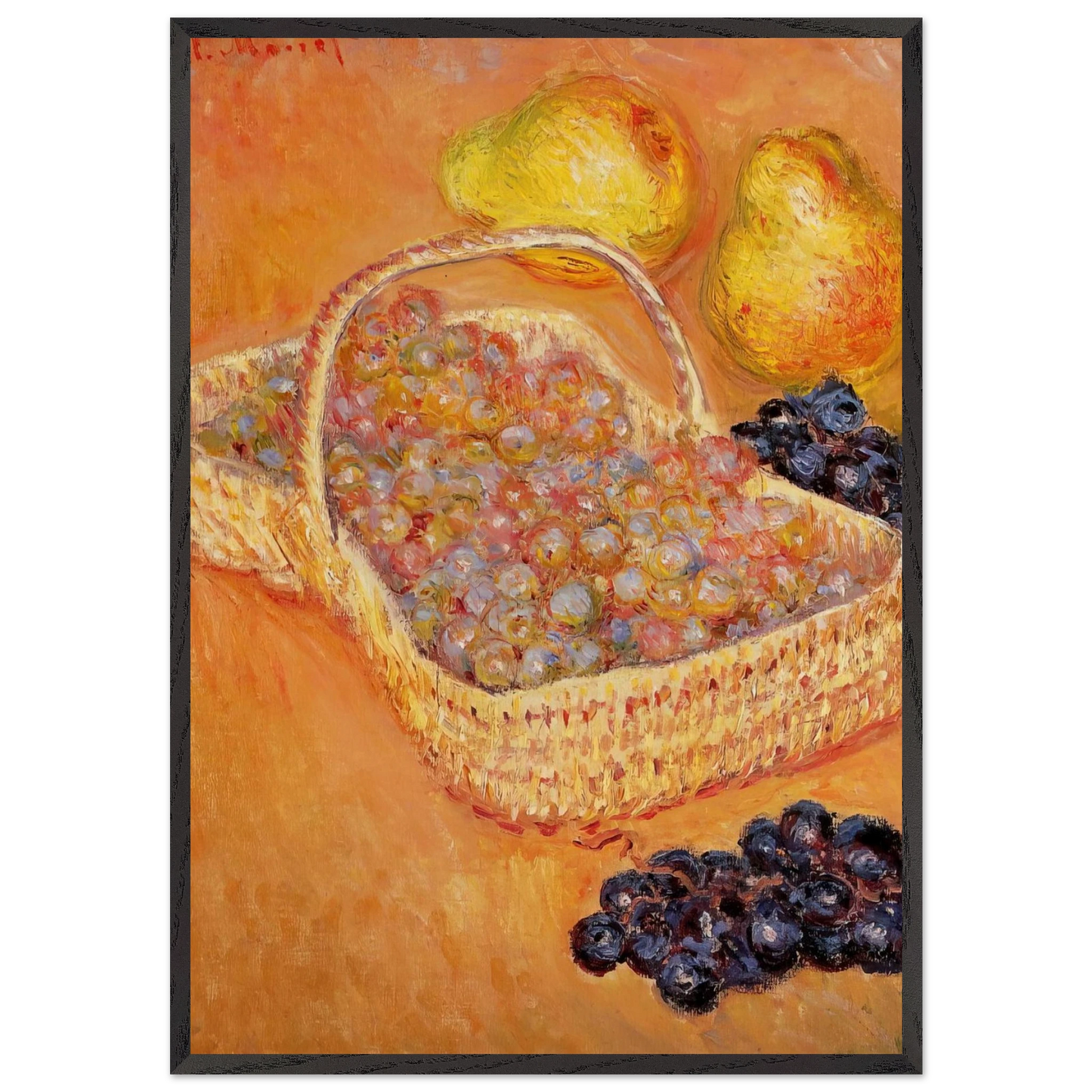 Basket of Graphes Quinces and Pears - claude monet 70x100 cm / 28x40 inches Framed Art Print – Black Wooden Frame