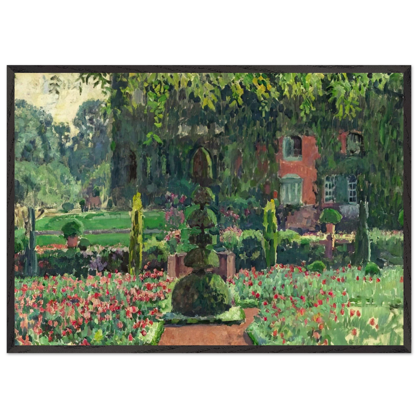 GARDEN IN SUMMER 1924 - Theo van Rysselberghe 70x100 cm / 28x40 inches Framed Art Print – Black Wooden Frame
