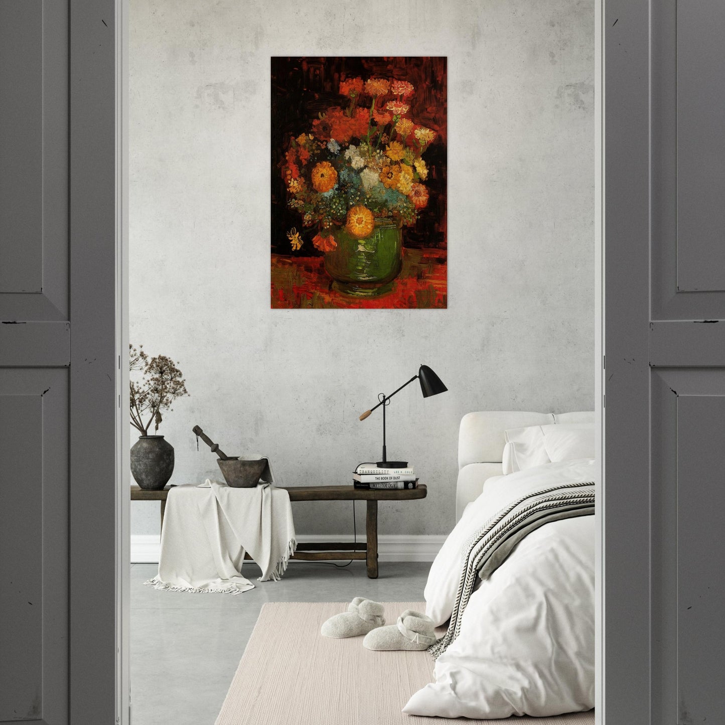 Vase with Zinnias - Vincent van Gogh Brushed Aluminum Print - 70x100 cm / 28x40 inches | Vincent van Gogh Aluminum Print | Vincent van Gogh Prints