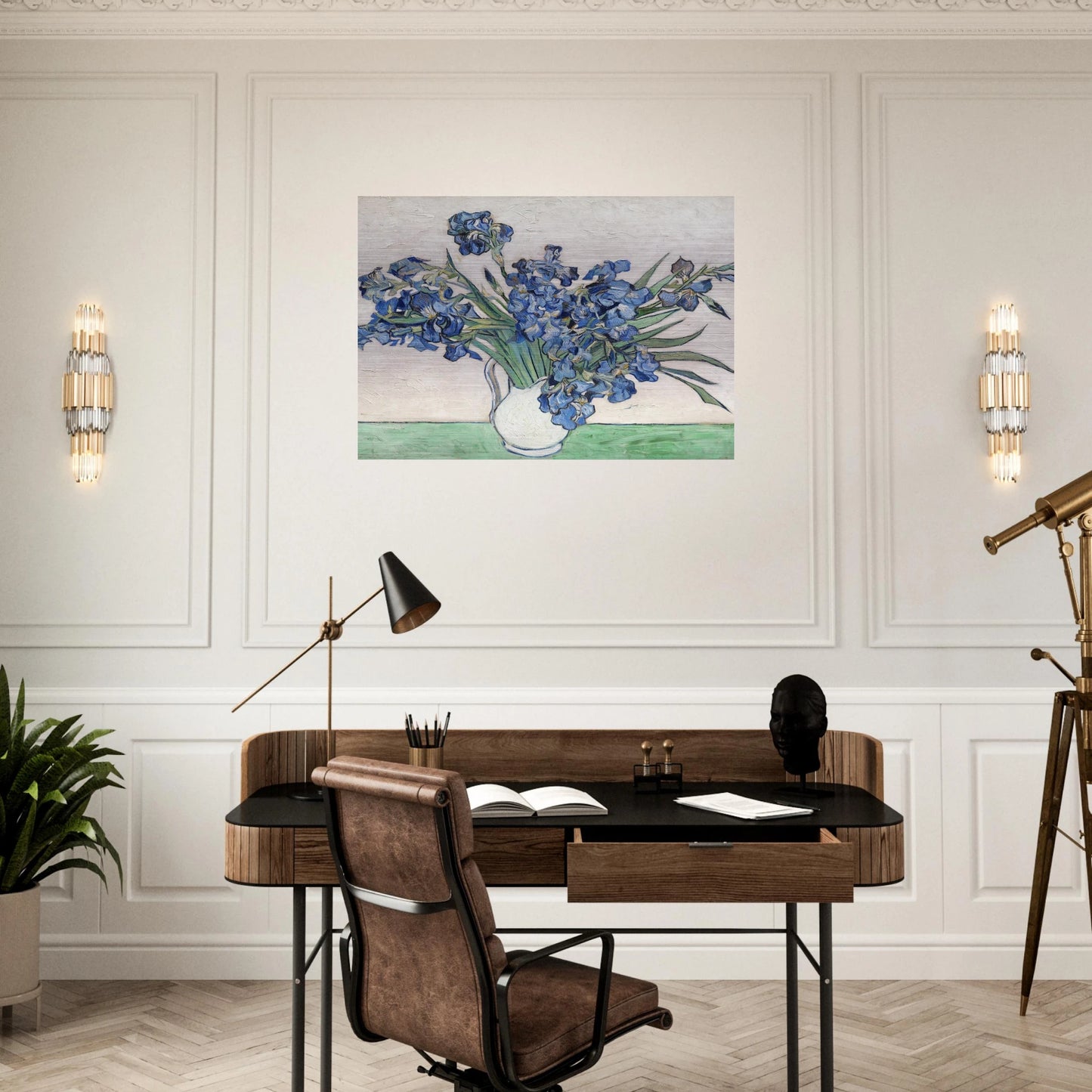 Vase with Irises - Vincent van Gogh Brushed Aluminum Print - 70x100 cm / 28x40 inches | Vincent van Gogh Aluminum Print | Vincent van Gogh Prints