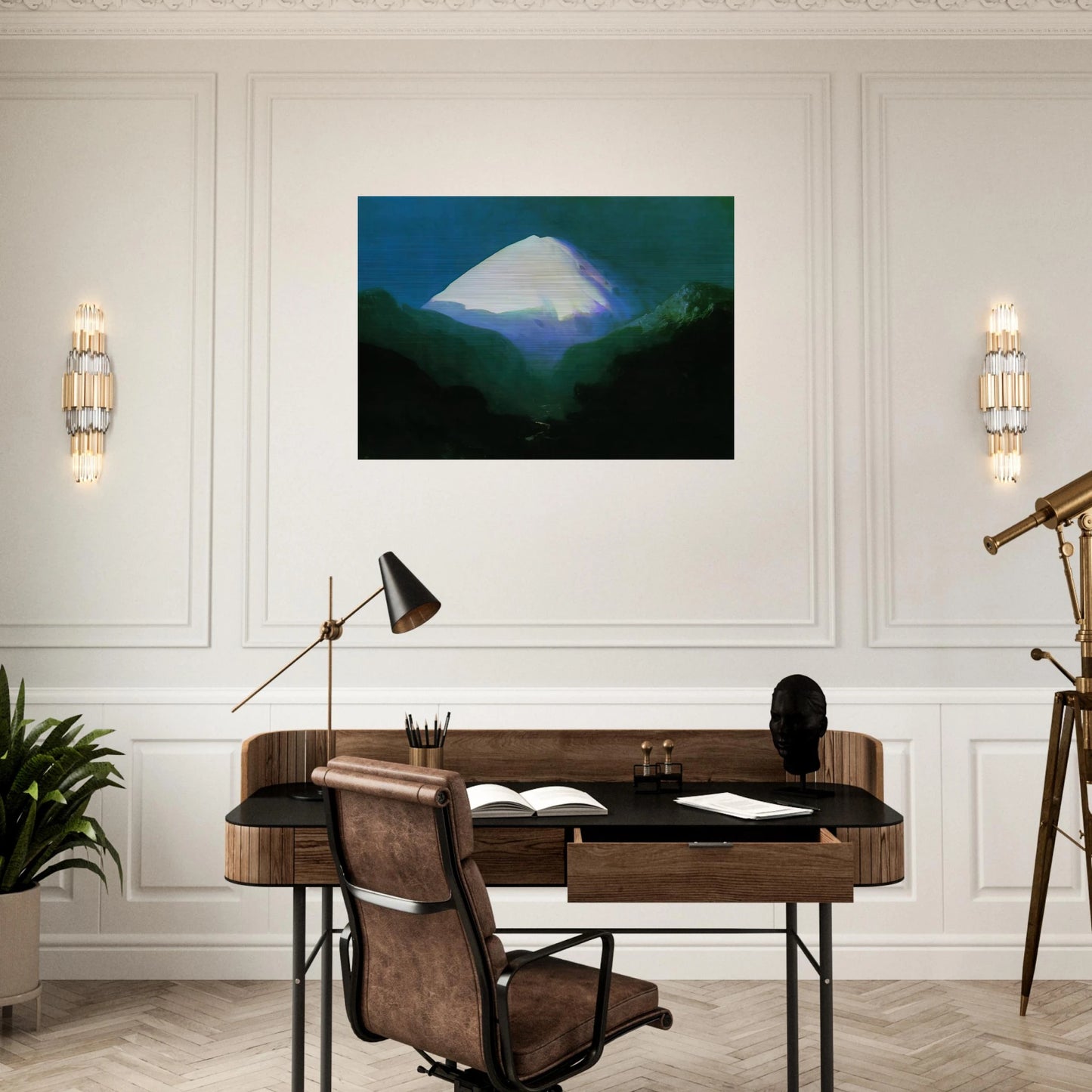Elbrus. Moonlit Night - Arkhyp Kuindzhi Brushed Aluminum Print - 70x100 cm / 28x40 inches | Arkhyp Kuindzhi Aluminum Print | Arkhyp Kuindzhi Prints