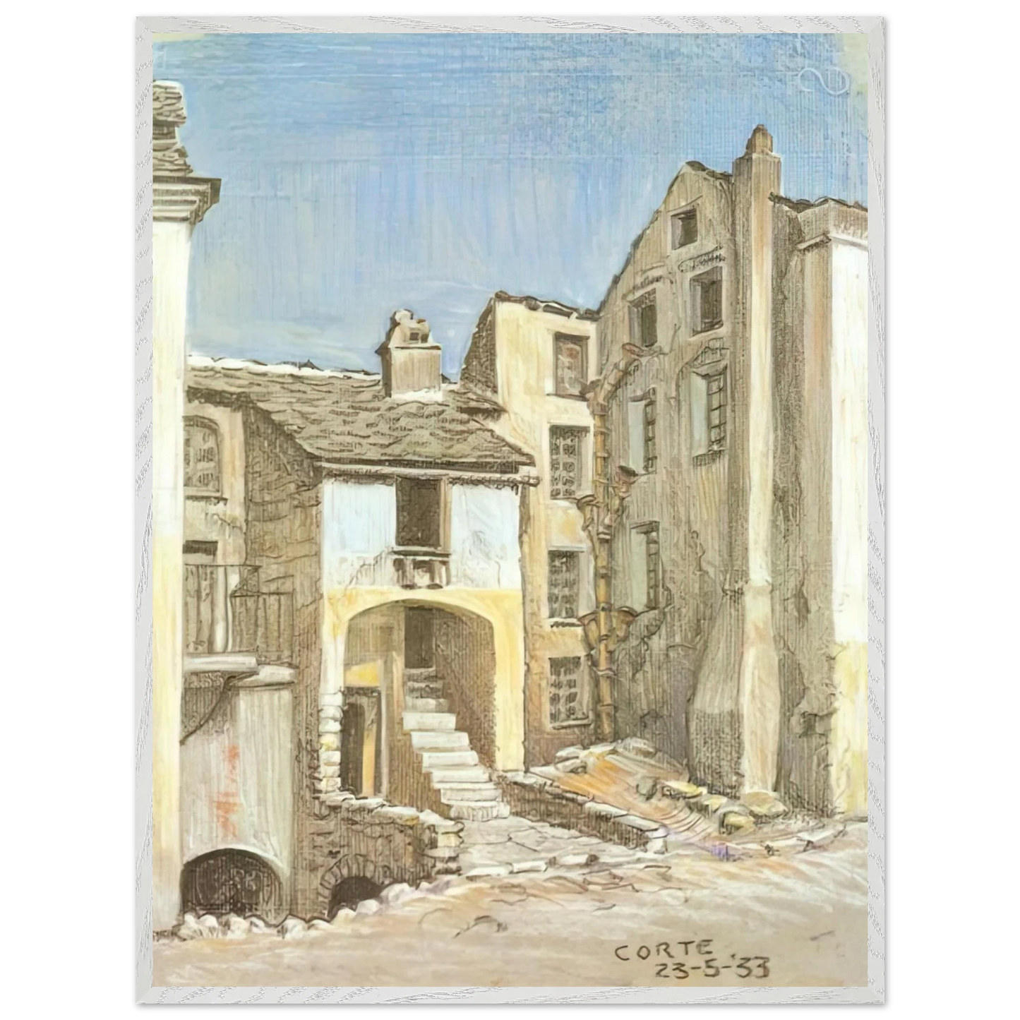 MC Escher - CORTE CORSICA Wall Art - 60x80 cm / 24x32 inches - Premium Wooden Framed Poster With Fine Art Paper-canvas - Black frame