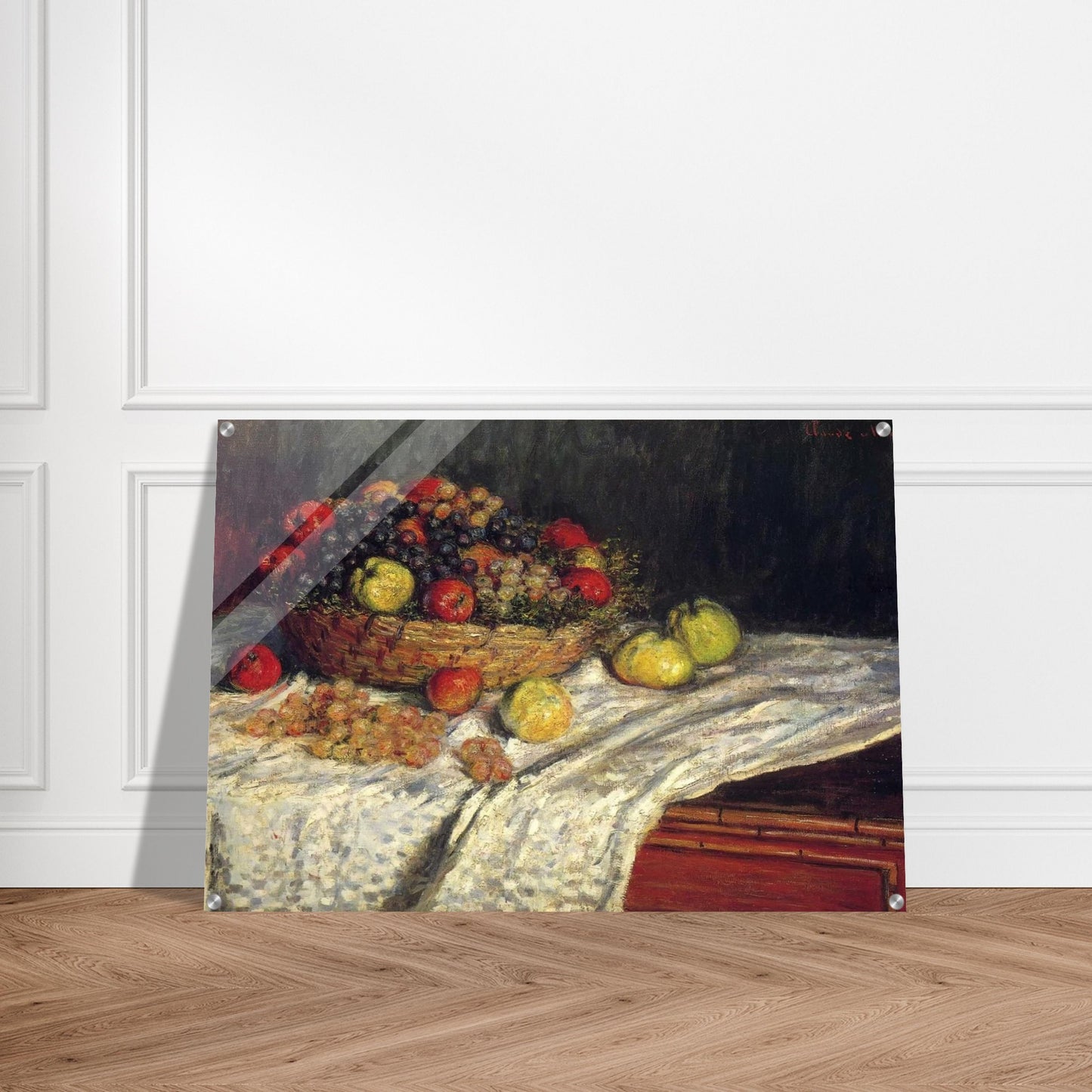 Fruit Basket with Apples and Grapes - claude monet Acrylic Print - 70x100 cm / 28x40″ inches