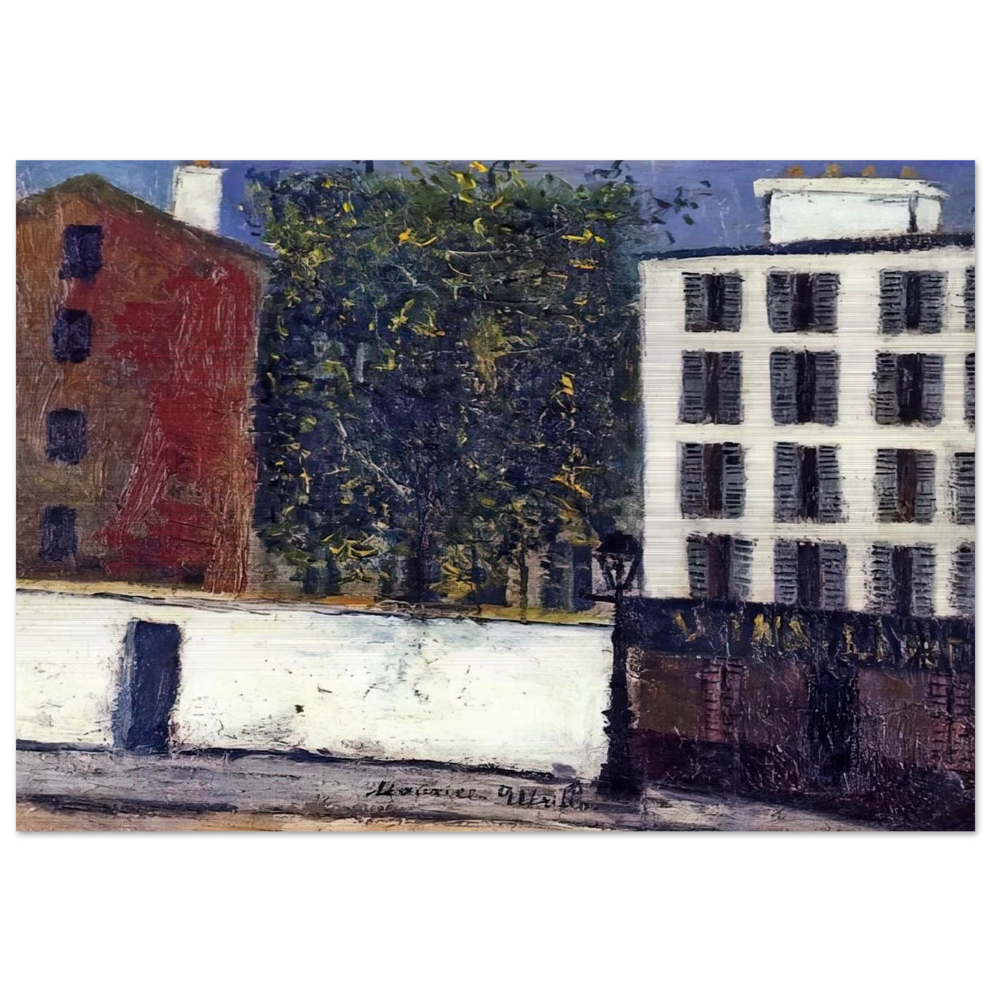MONTMARTRE STREET - Maurice Utrillo Brushed Aluminum Print - 70x100 cm / 28x40 inches | Maurice Utrillo Aluminum Print | Maurice Utrillo Prints