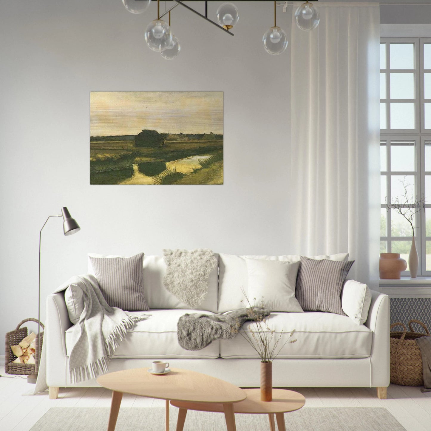 Landscape with a Stack of Peat and Farmhouses - Vincent van Gogh Brushed Aluminum Print - 70x100 cm / 28x40 inches | Vincent van Gogh Aluminum Print | Vincent van Gogh Prints