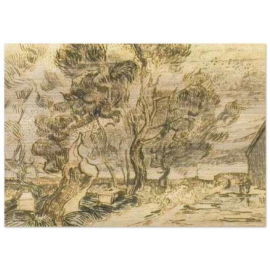 A Corner of the Asylum and the Garden with a Heavy, sawn-off Tree - Vincent van Gogh Brushed Aluminum Print - 70x100 cm / 28x40 inches | Vincent van Gogh Aluminum Print | Vincent van Gogh Prints