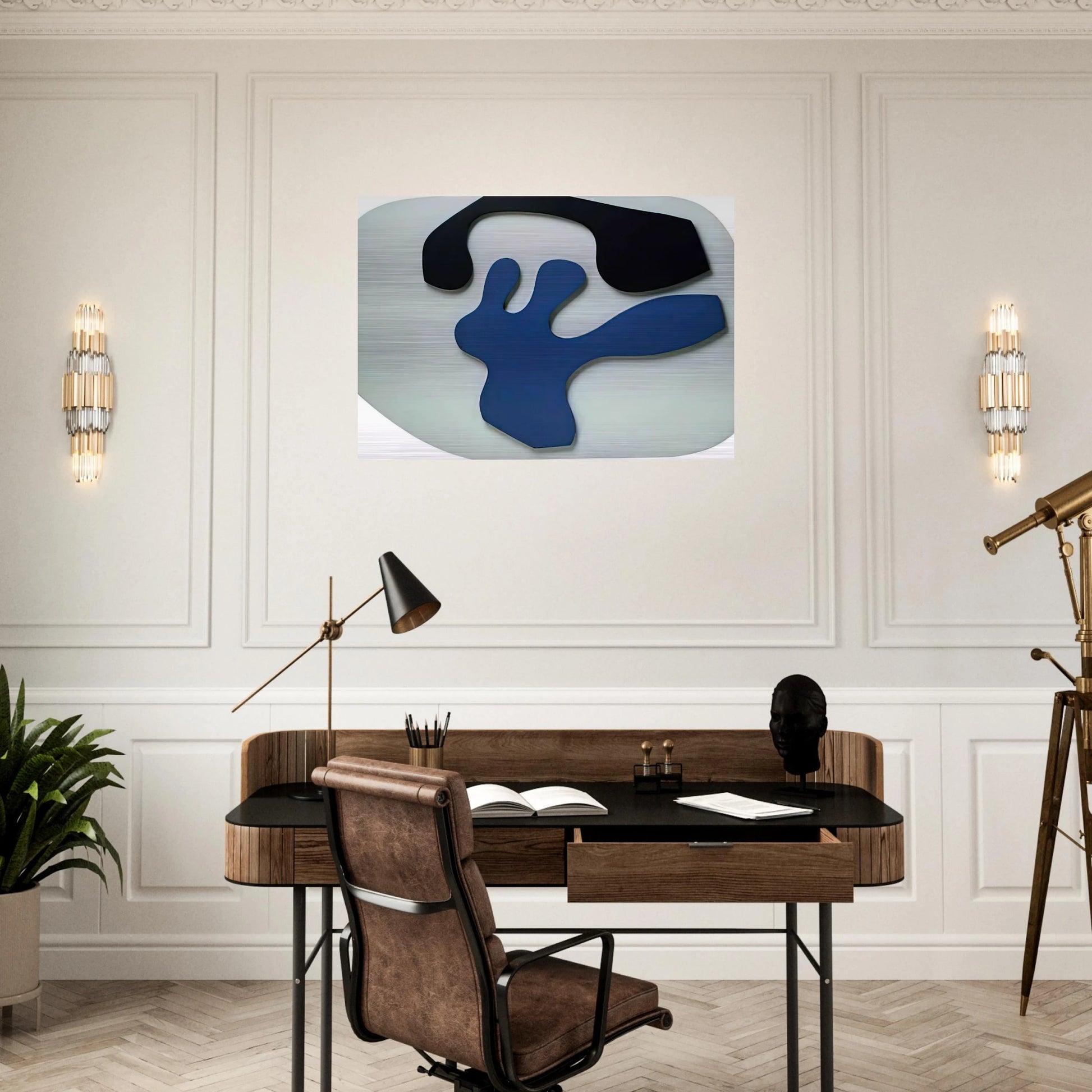 Overturned Blue Shoe With Two Heels Under a Black Vault - Jean Arp Brushed Aluminum Print - 70x100 cm / 28x40 inches | Jean Arp Aluminum Print | Jean Arp Prints