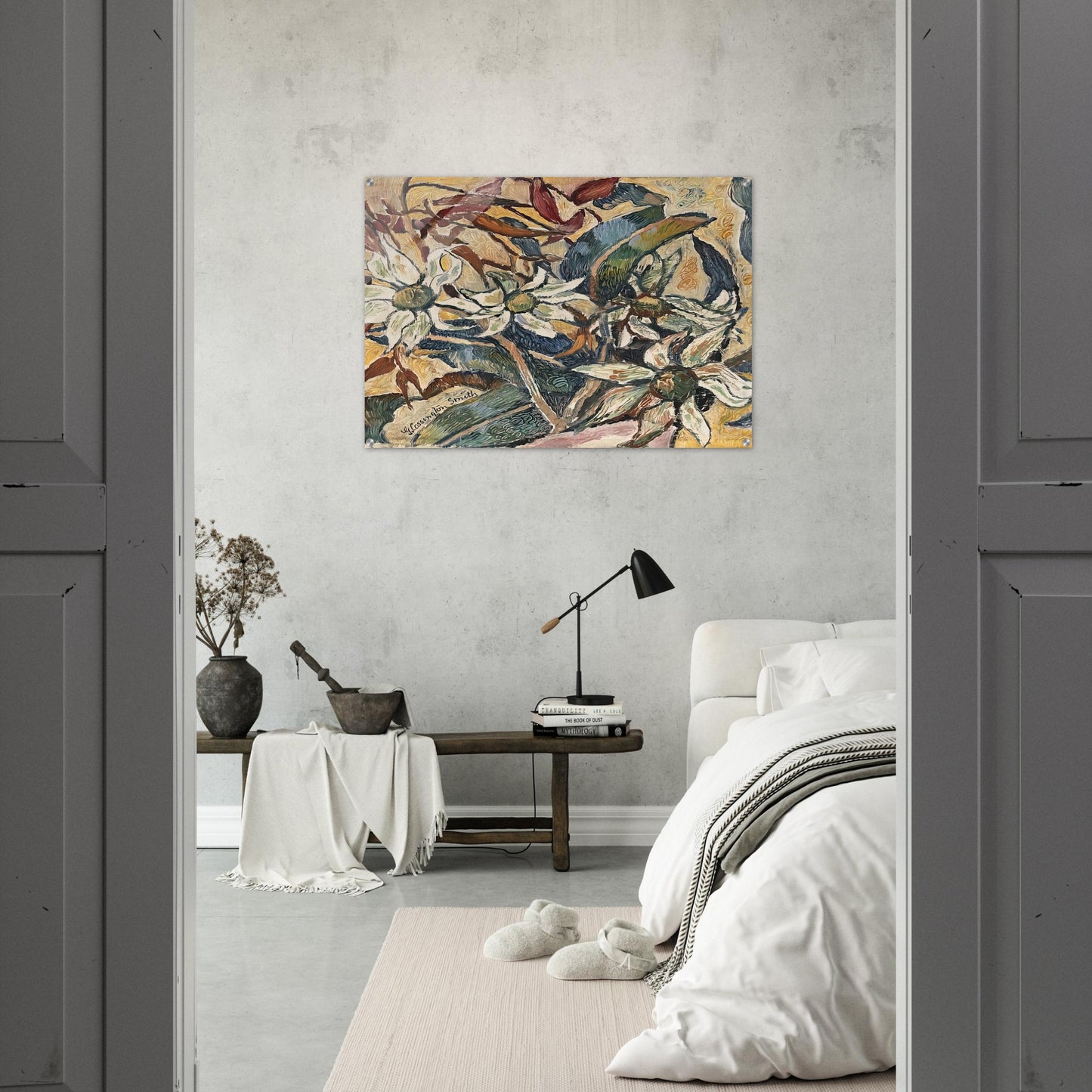 Flannel flowers and gum leaves - 1928 - Grace Cossington Smith Acrylic Print - 70x100 cm / 28x40″ inches | Grace Cossington Smith Wall Art | Grace Cossington Smith Prints
