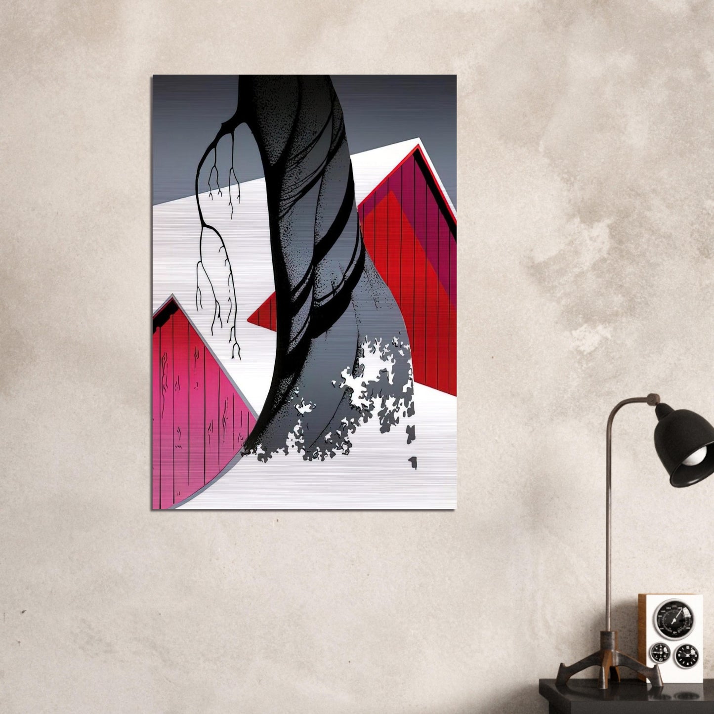 Red Barn and Grey Sky - Eyvind Earle Brushed Aluminum Print - 70x100 cm / 28x40 inches | Eyvind Earle Aluminum Print | Eyvind Earle Prints