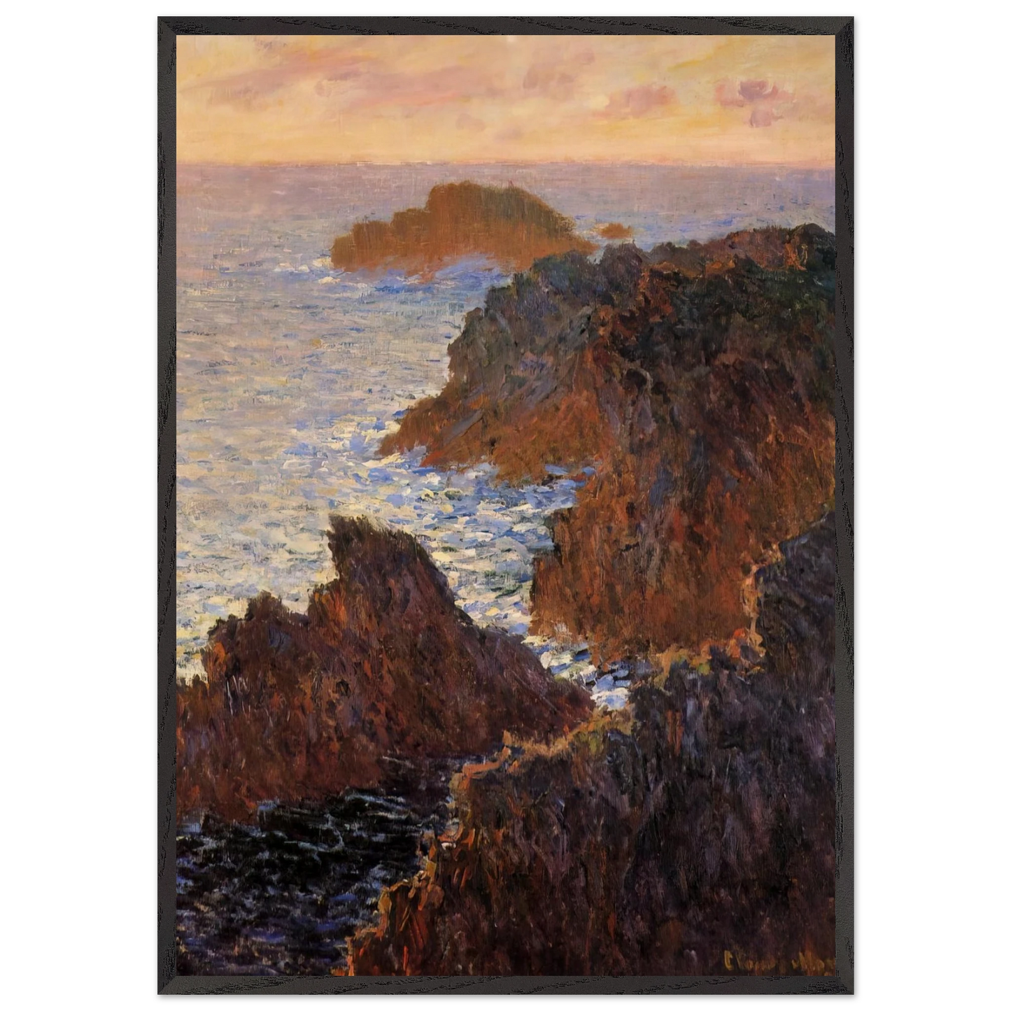 Rocks at Belle-Ile Port-Domois - claude monet 70x100 cm / 28x40 inches Framed Art Print – Black Wooden Frame