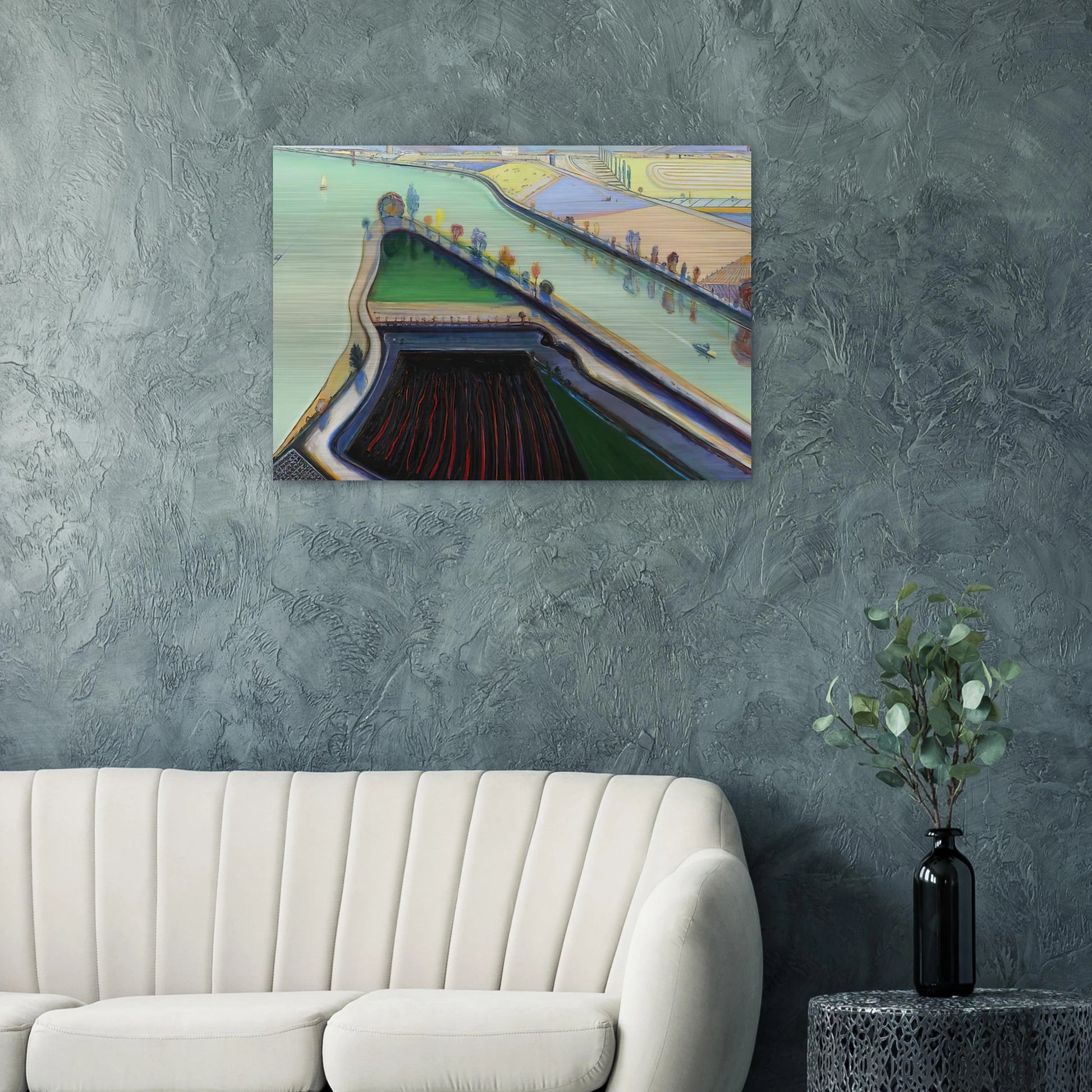 River Boats - 2001 - Wayne Thiebaud Brushed Aluminum Print - 70x100 cm / 28x40 inches | Wayne Thiebaud Aluminum Print | Wayne Thiebaud Prints