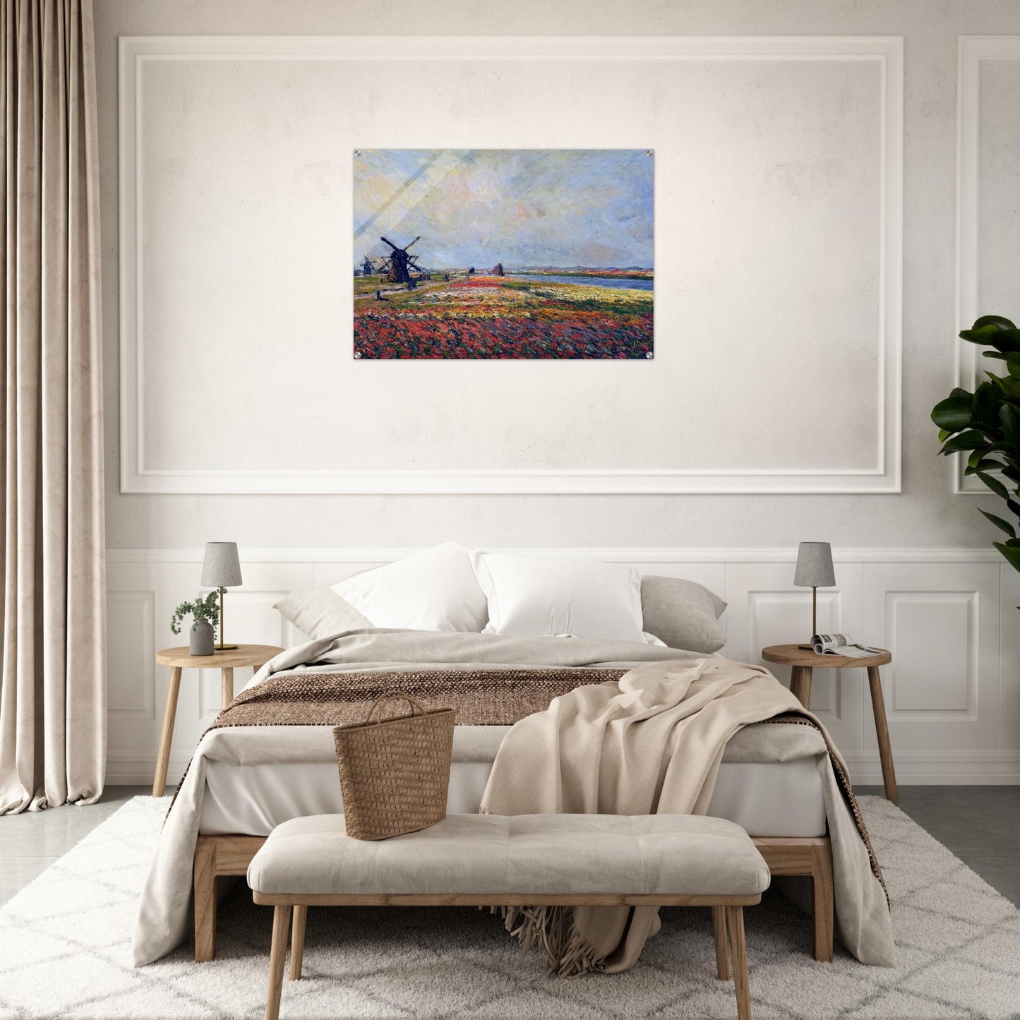 Fields of Flowers and Windmills near Leiden - claude monet Acrylic Print - 70x100 cm / 28x40″ inches