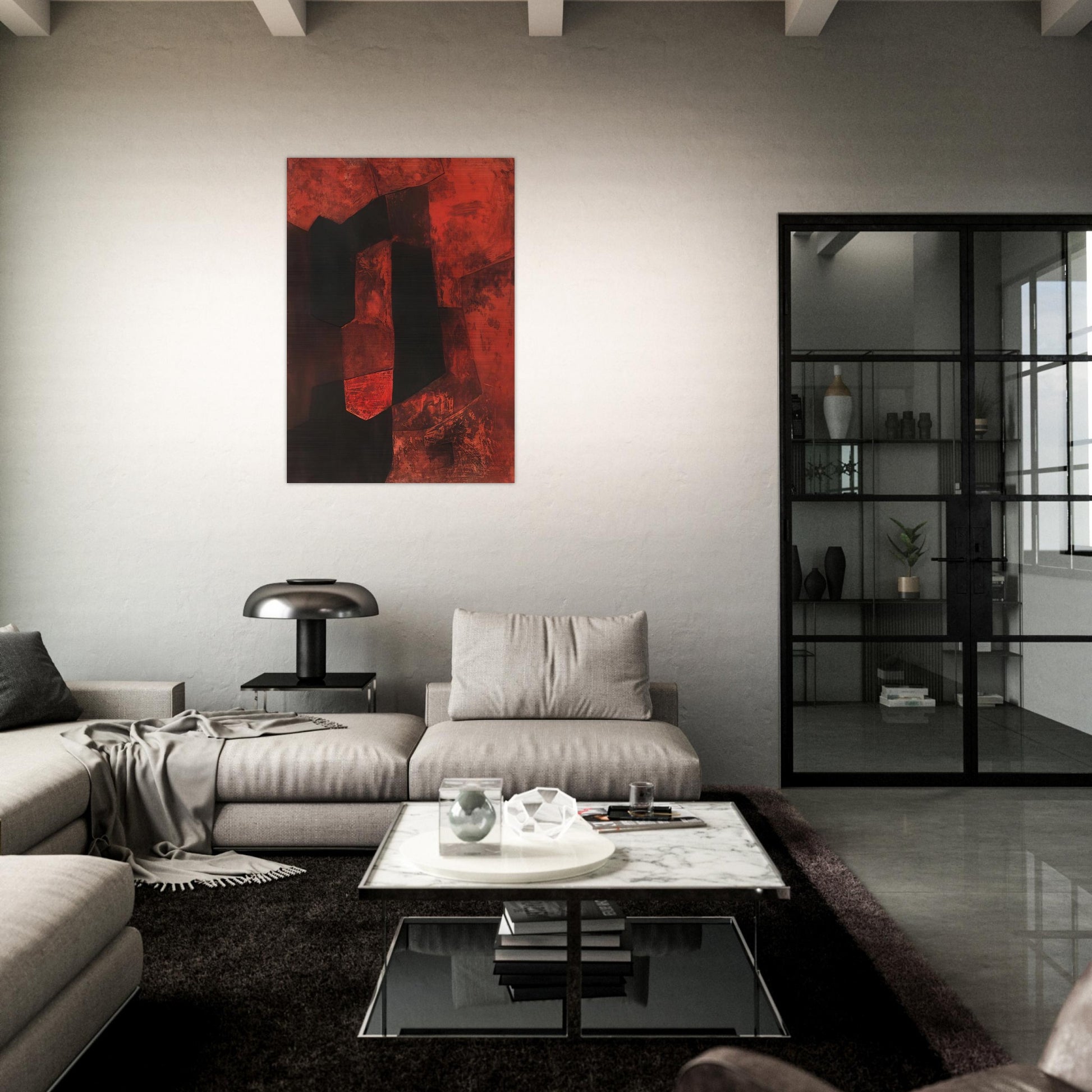 Composition brune et rouge - 1964 - Serge Poliakoff Brushed Aluminum Print - 70x100 cm / 28x40 inches | Serge Poliakoff Aluminum Print | Serge Poliakoff Prints