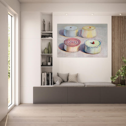 Four Cakes - 1996 - Wayne Thiebaud Art Prints - 100x150 cm / 40x60″ inches | Wayne Thiebaud Poster | Wayne Thiebaud Prints