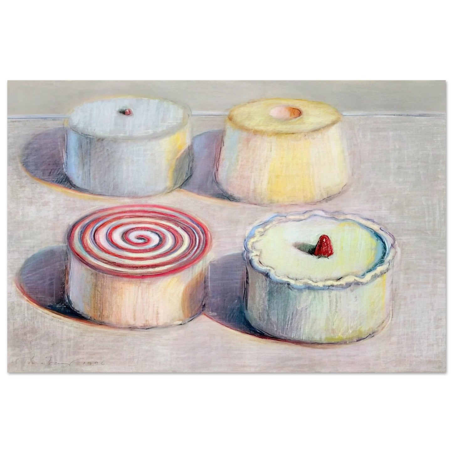 Four Cakes - 1996 - Wayne Thiebaud Art Prints - 100x150 cm / 40x60″ inches | Wayne Thiebaud Poster | Wayne Thiebaud Prints