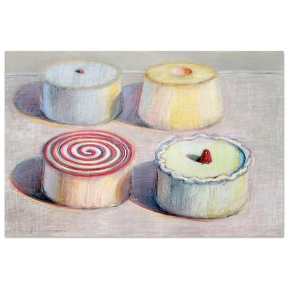 Four Cakes - 1996 - Wayne Thiebaud Art Prints - 100x150 cm / 40x60″ inches | Wayne Thiebaud Poster | Wayne Thiebaud Prints