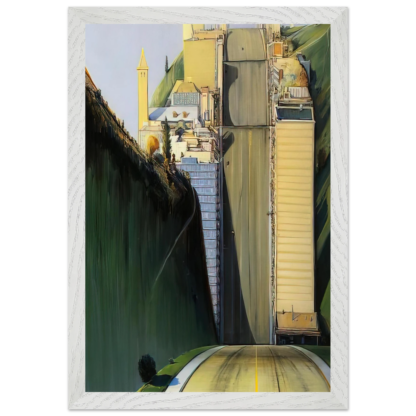 Wayne Thiebaud - Park Place - 1993 Wall Art - 30x40 cm / 12x16 inches - Premium Wooden Framed Poster With Fine Art Paper-canvas - White frame