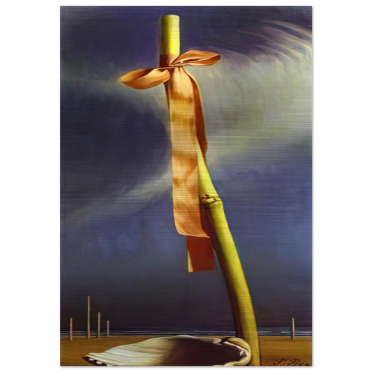 PINK KNOT AND SHELL ON THE SEASHORE - Salvador Dali Brushed Aluminum Print - 70x100 cm / 28x40 inches | Salvador Dali Aluminum Print | Salvador Dali Prints