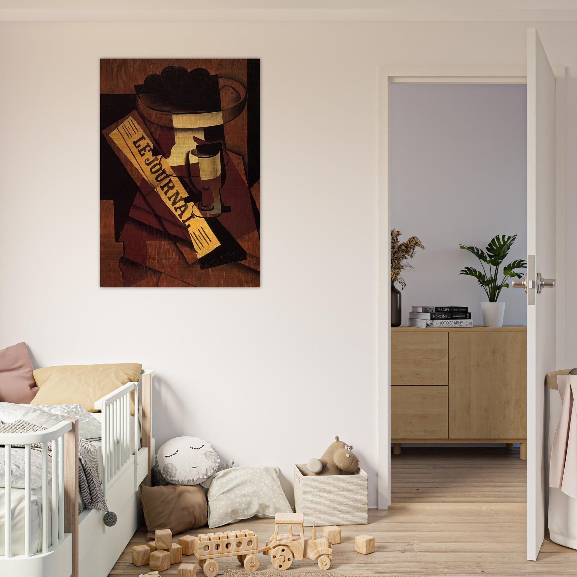 FRUIT DISH GLASS AND NEWSPAPER 1916 - Juan Gris Brushed Aluminum Print - 70x100 cm / 28x40 inches | Juan Gris Aluminum Print | Juan Gris Prints