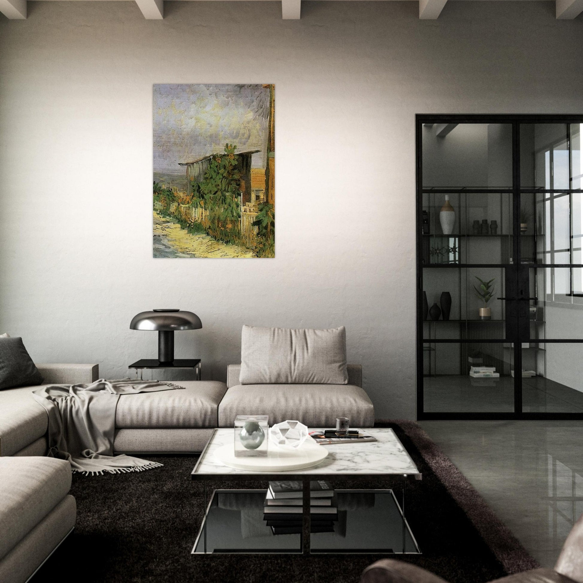 Montmartre Path with Sunflowers - Vincent van Gogh Brushed Aluminum Print - 70x100 cm / 28x40 inches | Vincent van Gogh Aluminum Print | Vincent van Gogh Prints