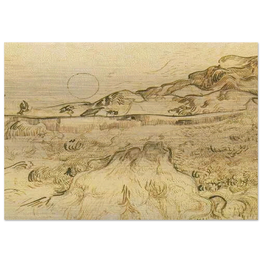 Enclosed Wheat Field with Reaper - Vincent van Gogh Brushed Aluminum Print - 70x100 cm / 28x40 inches | Vincent van Gogh Aluminum Print | Vincent van Gogh Prints