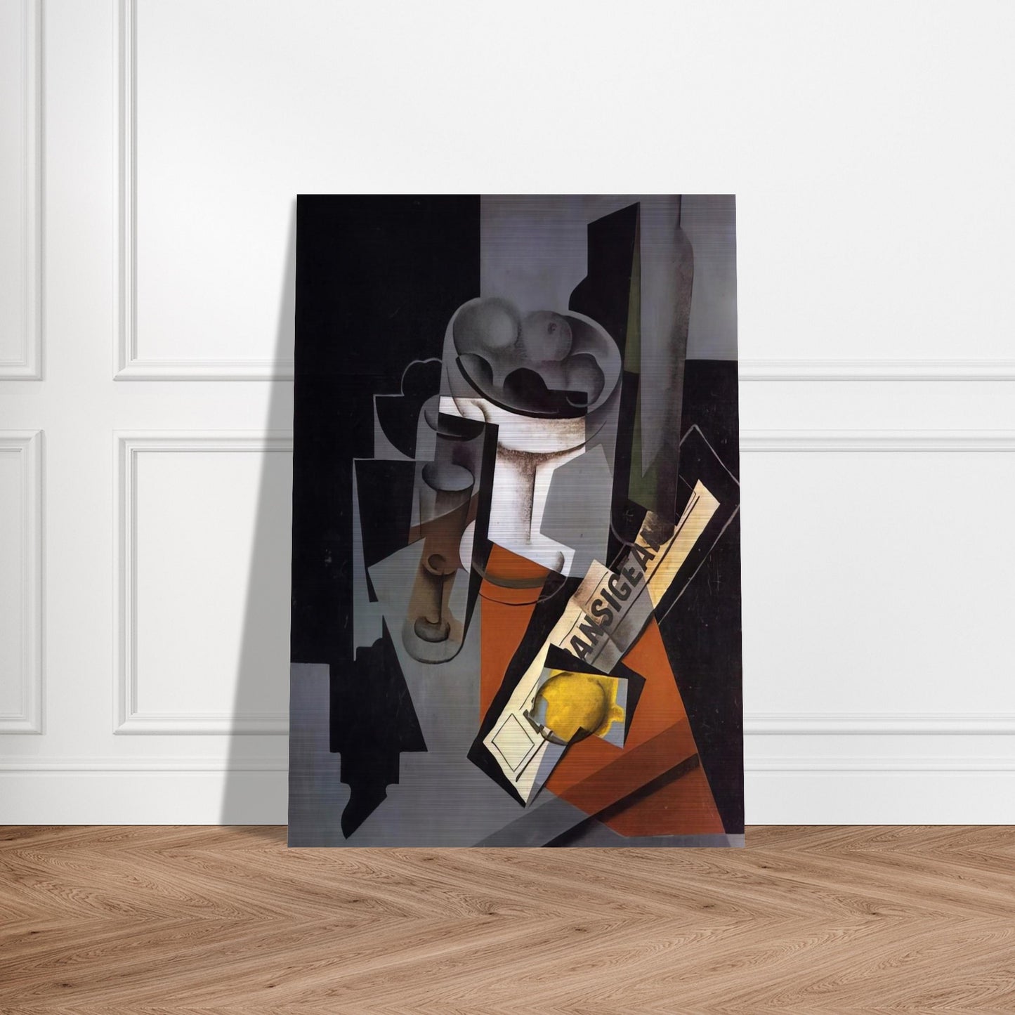 STILL LIFE WITH NEWSPAPER 1916 1 - Juan Gris Brushed Aluminum Print - 70x100 cm / 28x40 inches | Juan Gris Aluminum Print | Juan Gris Prints