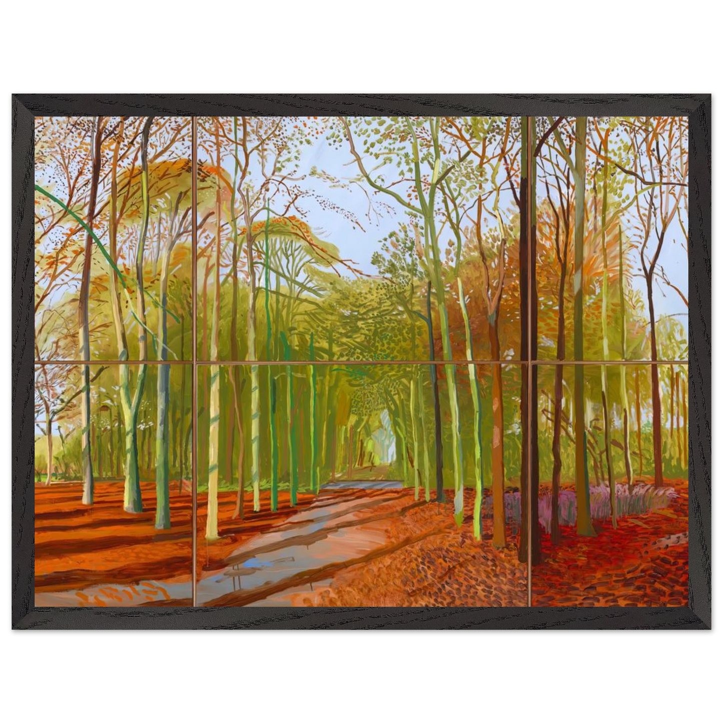 David Hockney - Woldgate Woods, 21, 23 & 29 November 2006 - 45x60 cm / 18x24 inches - Premium Wooden Framed Poster With Fine Art Paper-canvas - Black frame