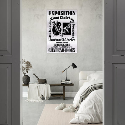 POSTER FOR EXHIBITION JOHN PASCHOUD AND M C ESCHER DECEMBER 1936 1936 - MC Escher Brushed Aluminum Print - 70x100 cm / 28x40 inches | MC Escher Aluminum Print | MC Escher Prints