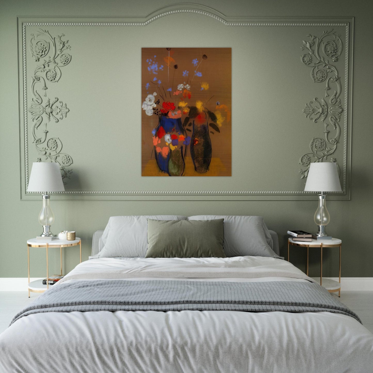 THREE VASES OF FLOWERS - Odilon Redon Brushed Aluminum Print - 70x100 cm / 28x40 inches | Odilon Redon Aluminum Print | Odilon Redon Prints