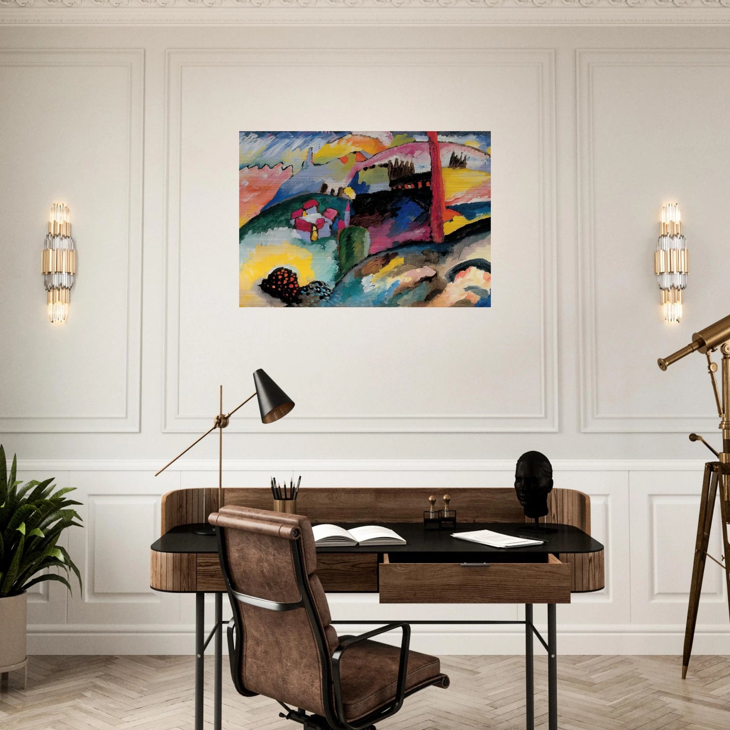 LANDSCAPE WITH FACTORY CHIMNEY 1910 - Wassily Kandinsky Brushed Aluminum Print - 70x100 cm / 28x40 inches | Wassily Kandinsky Aluminum Print | Wassily Kandinsky Prints