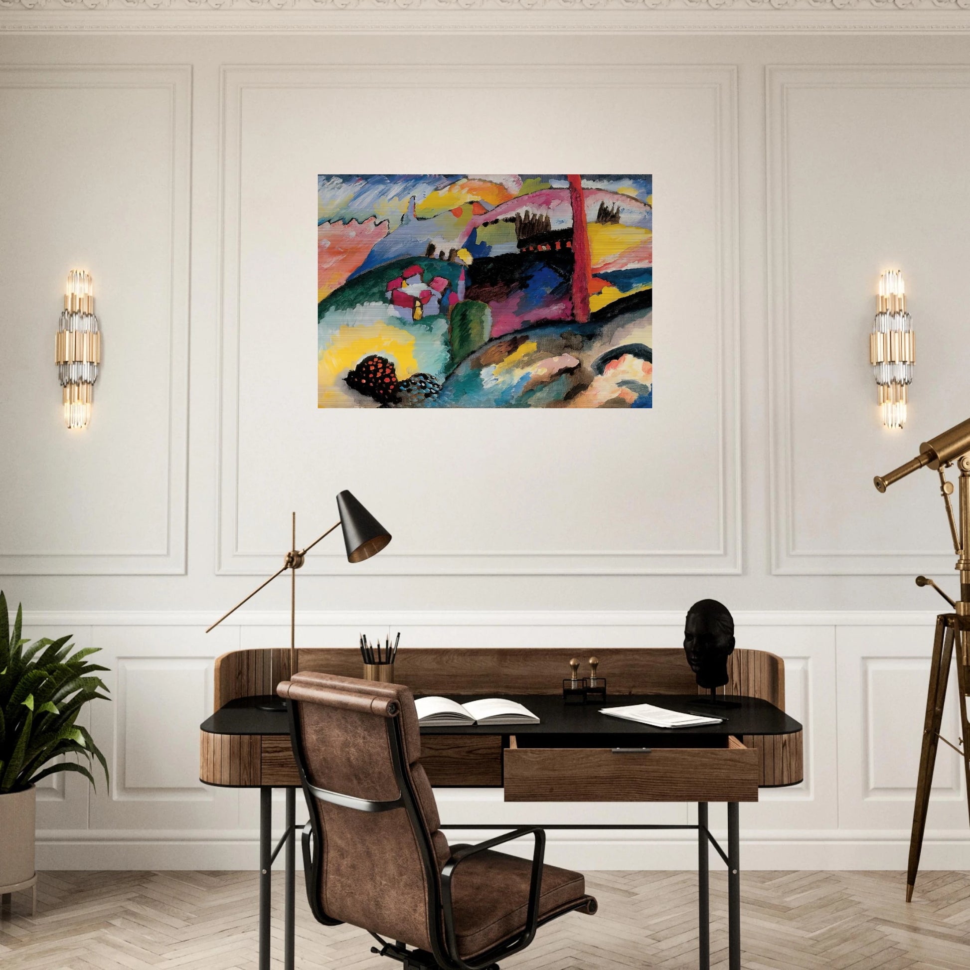 LANDSCAPE WITH FACTORY CHIMNEY 1910 - Wassily Kandinsky Brushed Aluminum Print - 70x100 cm / 28x40 inches | Wassily Kandinsky Aluminum Print | Wassily Kandinsky Prints